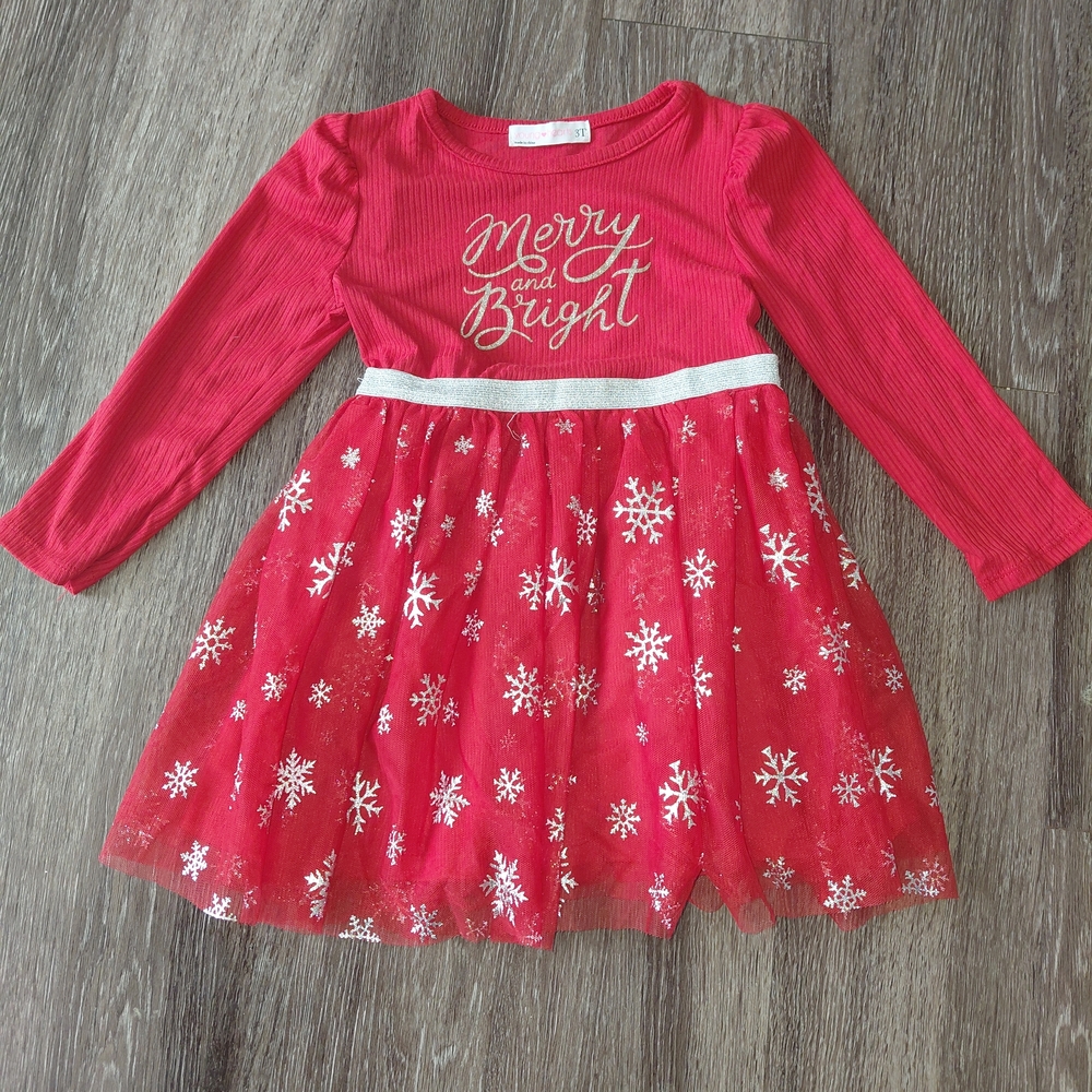 Festive Red Kids Dress with Snowflake Design